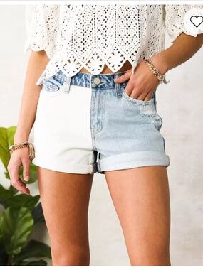 Buckle Denim Shorts - Two Tone Denim Shorts